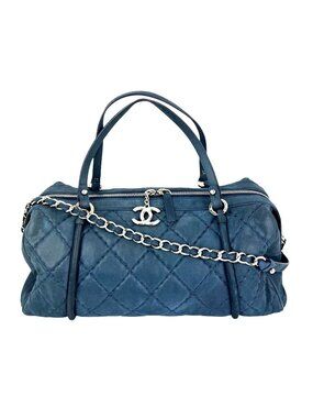 Chanel Relax CC Quilted Calfskin Suede Iridescent Blue Bowler Bag